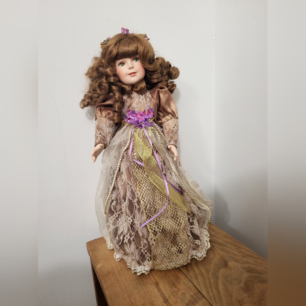 Paradise Galleries. Angel O Hope. Elegant Brown and Purple Porcelain Doll